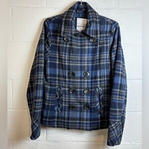 Aeropostale Woman’s Y2K Navy Blue & Black Wool Blend Casual Peacoat Size Large
